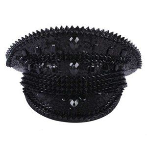 Black Studded Spike Rivet Rhinestone Hat NEW Coachella Rave Steampunk Gothic EDC